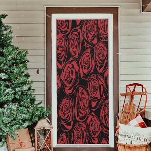 Susiyo Red Floral Halloween Door Cover 32x79 in