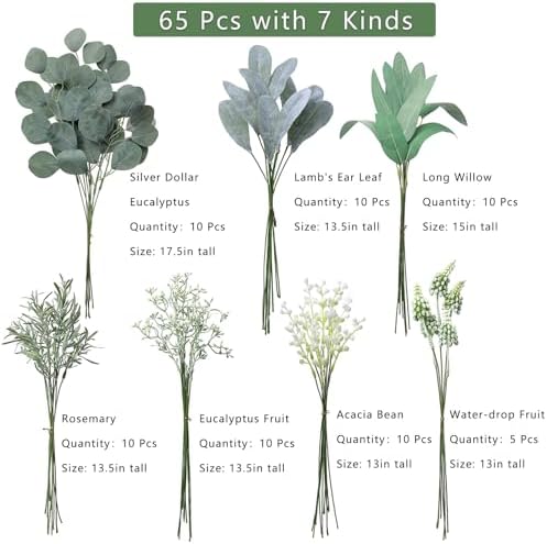 YXZZWL Artificial Greenery Stem Set 65 Pcs for Wedding DIY