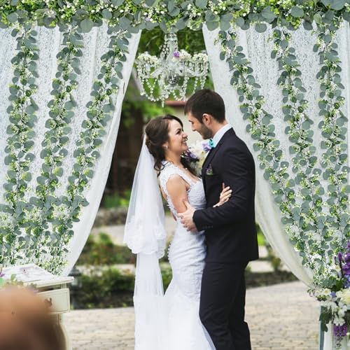 Waipfaru 2Pcs Eucalyptus Garland with Flowers