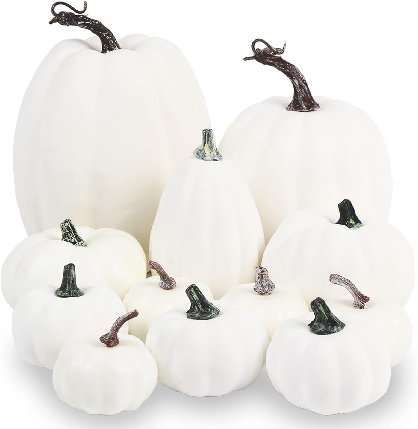 LOMIMOS 12pcs White Artificial Pumpkins for Halloween Decorations