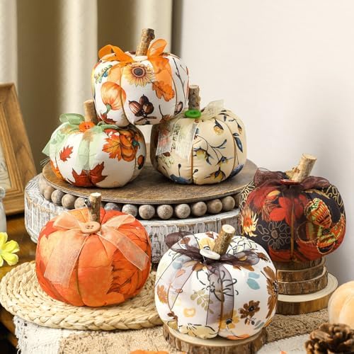Chunful 6PCS Artificial Pumpkins Fall Decor Set