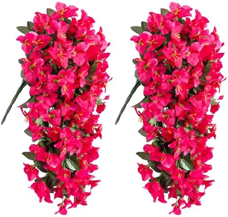HyeFlora Artificial Bougainvillea Hanging Flowers 2pcs Hot Pink