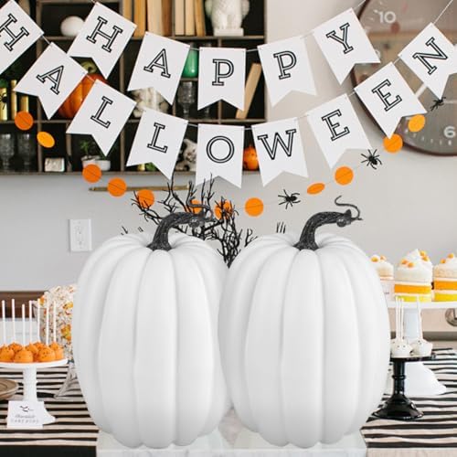 Artmag 8 Inch Artificial White Pumpkins 2PCS Fall Decor