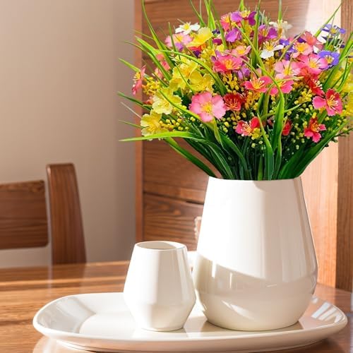 Kinisty Artificial Flowers 12 Bundles UV Resistant Outdoor Decor