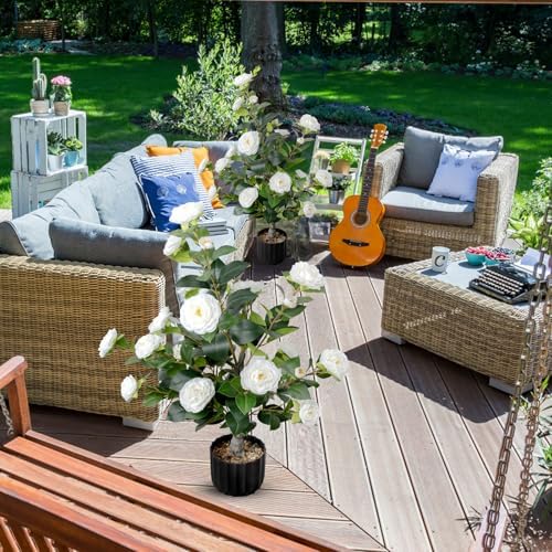TonJin Artificial White Camellia Tree 36 Inch 2 Pack