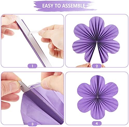 SUNBEAUTY Paper Flower Fans Set of 9 Purple Decorations