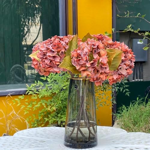 TOPIA Fall Hydrangea Artificial Silk Flowers Bouquet 6 PCS Orange