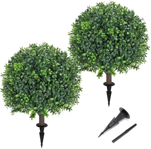 Artificial Boxwood Topiary Ball Tree 24 Set of 2
