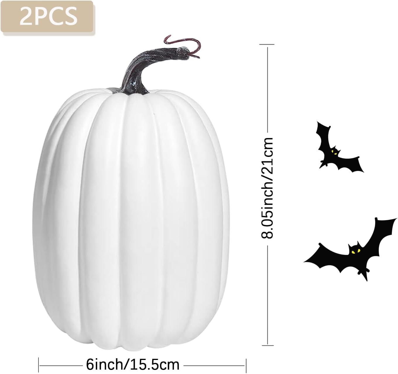 Artmag 8 Inch Artificial White Pumpkins 2PCS Fall Decor
