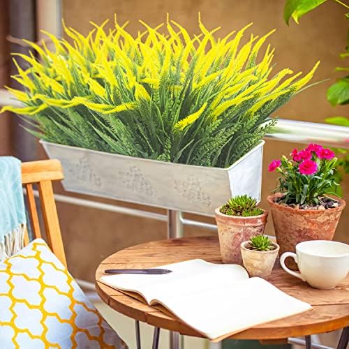 10 Bundles Artificial Plants Outdoor Fake Grass with Yellow Flowers