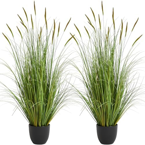 KOL Artificial Cattail Reed Grass Plants 3ft 2 Pack