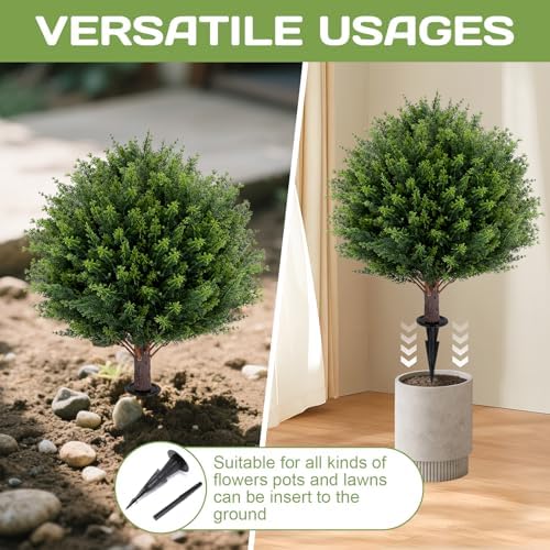 Artificial Cedar Topiary Ball Tree 23 Set of 2 UV Resistant Faux Shrubs