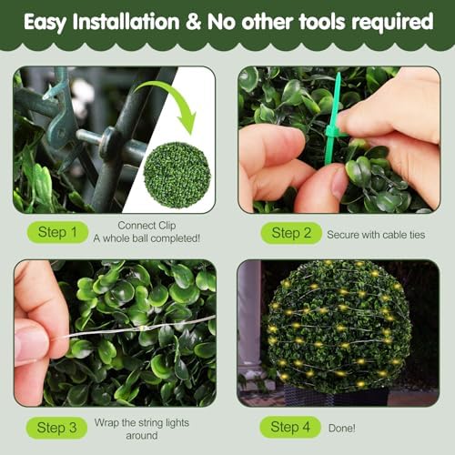 2 Pcs 19 Inch Boxwood Topiary with LED String Lights