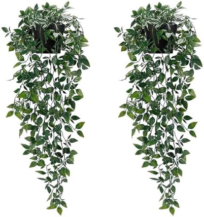2Pcs Hanging Artificial Plants in Pots Faux Greenery Decor