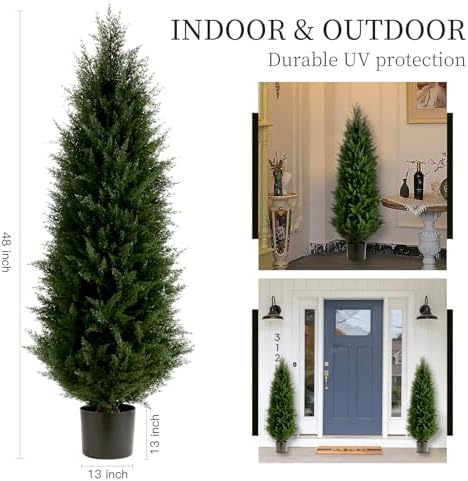 Artificial Cedar Trees Set of 2 UV Resistant Outdoor Faux Plants
