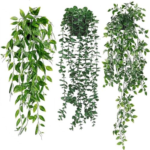 KIRIFLY Artificial Hanging Eucalyptus Plants 3 Pack