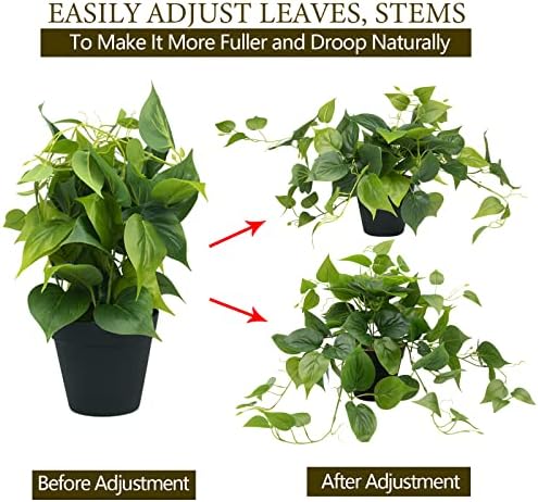 LOYWREE Artificial Pothos Plants in Black Pots - Realistic Indoor Greenery