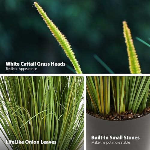 KOL Artificial Cattail Reed Grass Plants 3ft 2 Pack