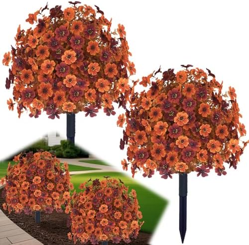 YUGYUM Set of 2 Fall Artificial Mums Flowers Boxwood Topiary