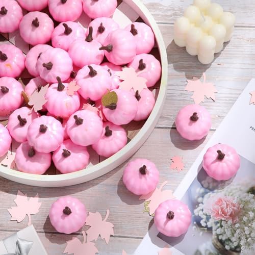 Thyle 150 Pcs Pink Foam Pumpkins Fall Decor Set