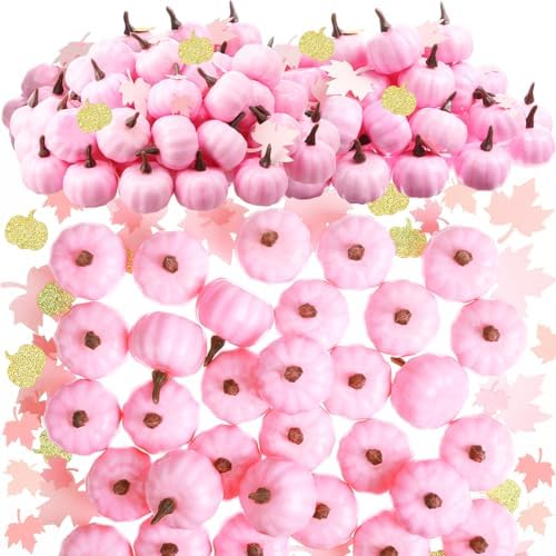 Thyle 150 Pcs Pink Foam Pumpkins Fall Decor Set