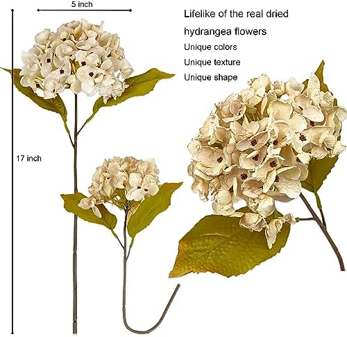 TOPIA Silk Dried Hydrangea Fall Flowers Bouquet 6PCS Cream White