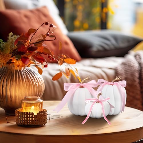 Wesiti 3 Pack Artificial Flocked Pumpkins White