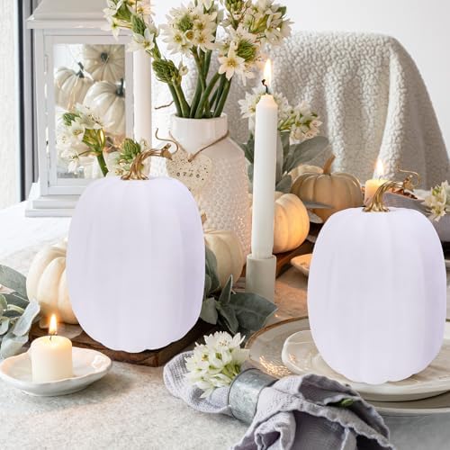 Winlyn 2 Pcs Fall White Artificial Pumpkins Decor