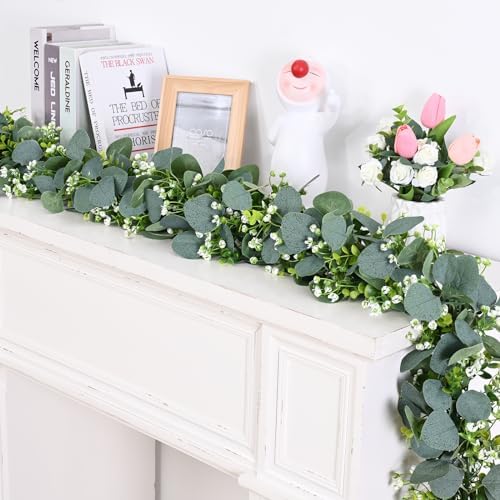 Waipfaru 2Pcs Eucalyptus Garland with Flowers