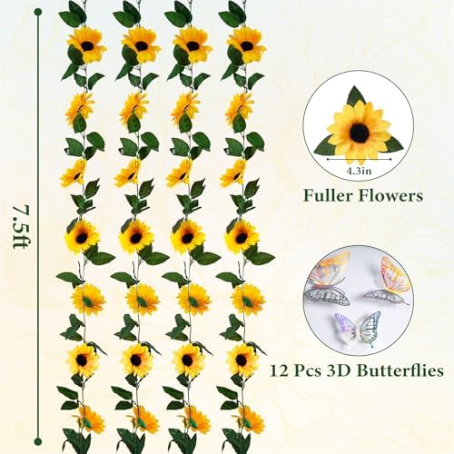 4 Pack Silk Sunflower Garland for Fall Decor
