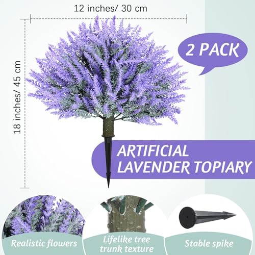 Yunlly 2 Pack 18 Inches Artificial Lavender Topiary Ball Trees