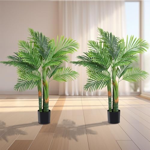 AnTing 4FT Artificial Golden Cane Palm Tree 2 Pack with Pot