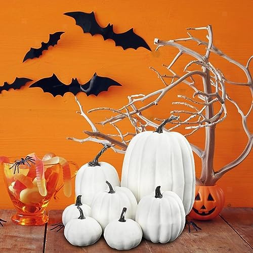 7 Pcs Artificial White Pumpkins Fall Decor Set