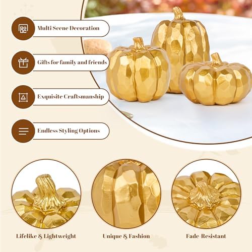 HPC Decor Set of 3 Gold Pumpkins Fall Decor