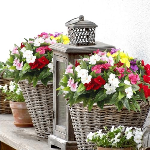 4 Pcs Artificial Impatiens Flowers for Outdoor Decoration