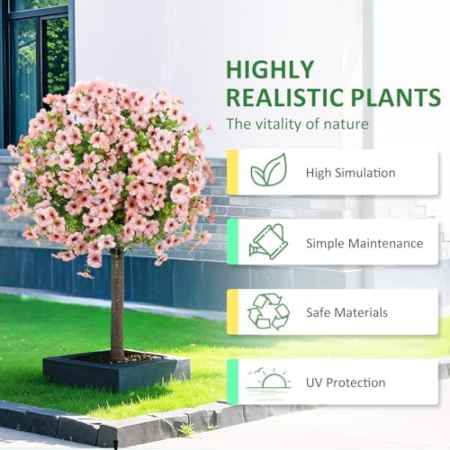 36 Artificial Boxwood Topiary Ball Tree with Violet Flowers 2Pack Pink
