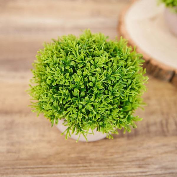 2 Pack Artificial Boxwood Topiaries in Gray Pots 5 Inch