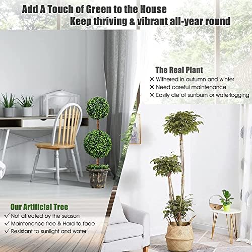 Goplus 3 Ft 2 Pack Artificial Boxwood Topiary Trees