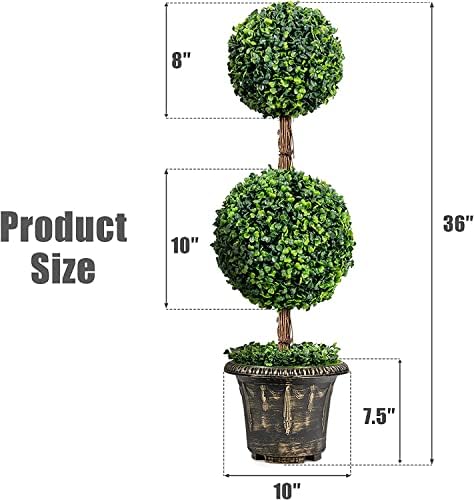 Goplus 3 Ft 2 Pack Artificial Boxwood Topiary Trees