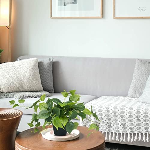LOYWREE Artificial Pothos Plants in Black Pots - Realistic Indoor Greenery