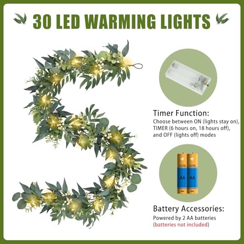 Artgar Eucalyptus Garland with Lights 6 Ft Home Decor