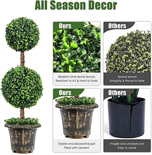 Goplus 3 Ft 2 Pack Artificial Boxwood Topiary Trees