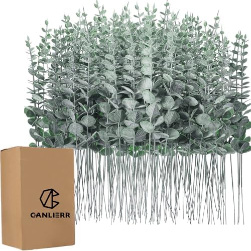 200 Pcs Dark Green Artificial Eucalyptus Stems