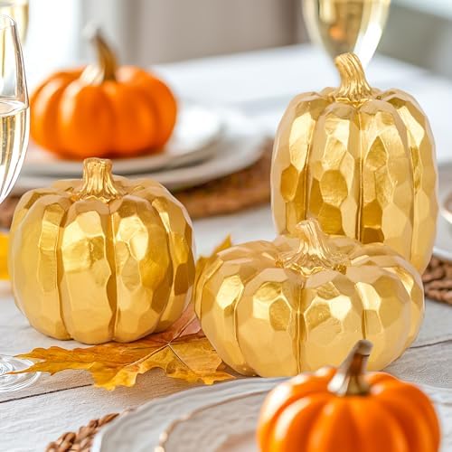 HPC Decor Set of 3 Gold Pumpkins Fall Decor