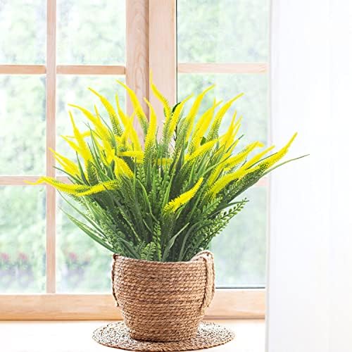 10 Bundles Artificial Plants Outdoor Fake Grass with Yellow Flowers