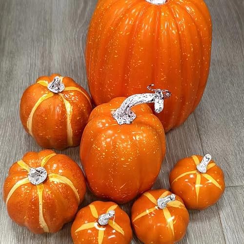 Firlar Artificial Pumpkin Decorations 7Pcs Lifelike Foam Pumpkins