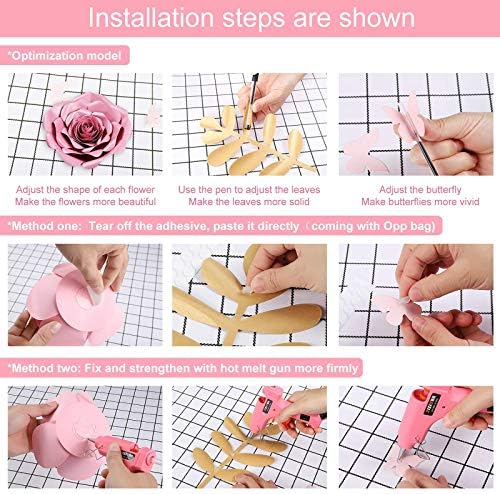Large 3D Paper Flowers Wall Decor with Gold Butterfly Sticker