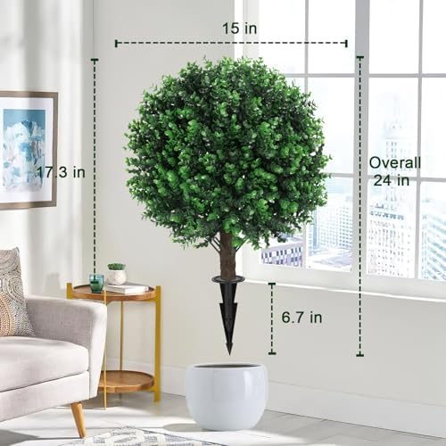 Artificial Boxwood Topiary Ball Set of 2 with Spike UV Resistant