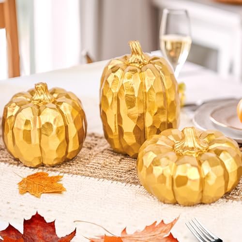 HPC Decor Set of 3 Gold Pumpkins Fall Decor