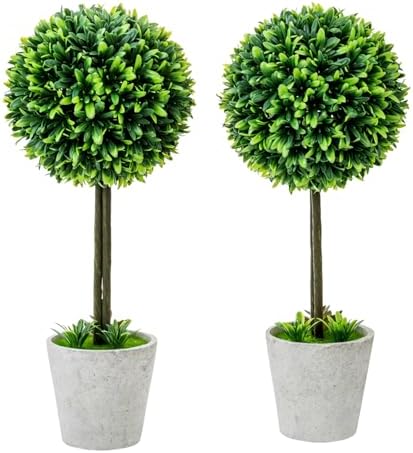 MyGift 15 Inch Artificial Boxwood Topiary Tree 2 Pack